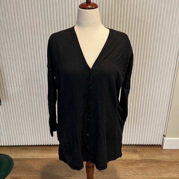 EILEEN FISHER Women's Button Front Cardigan Size L In Black - Picture 1 of 6